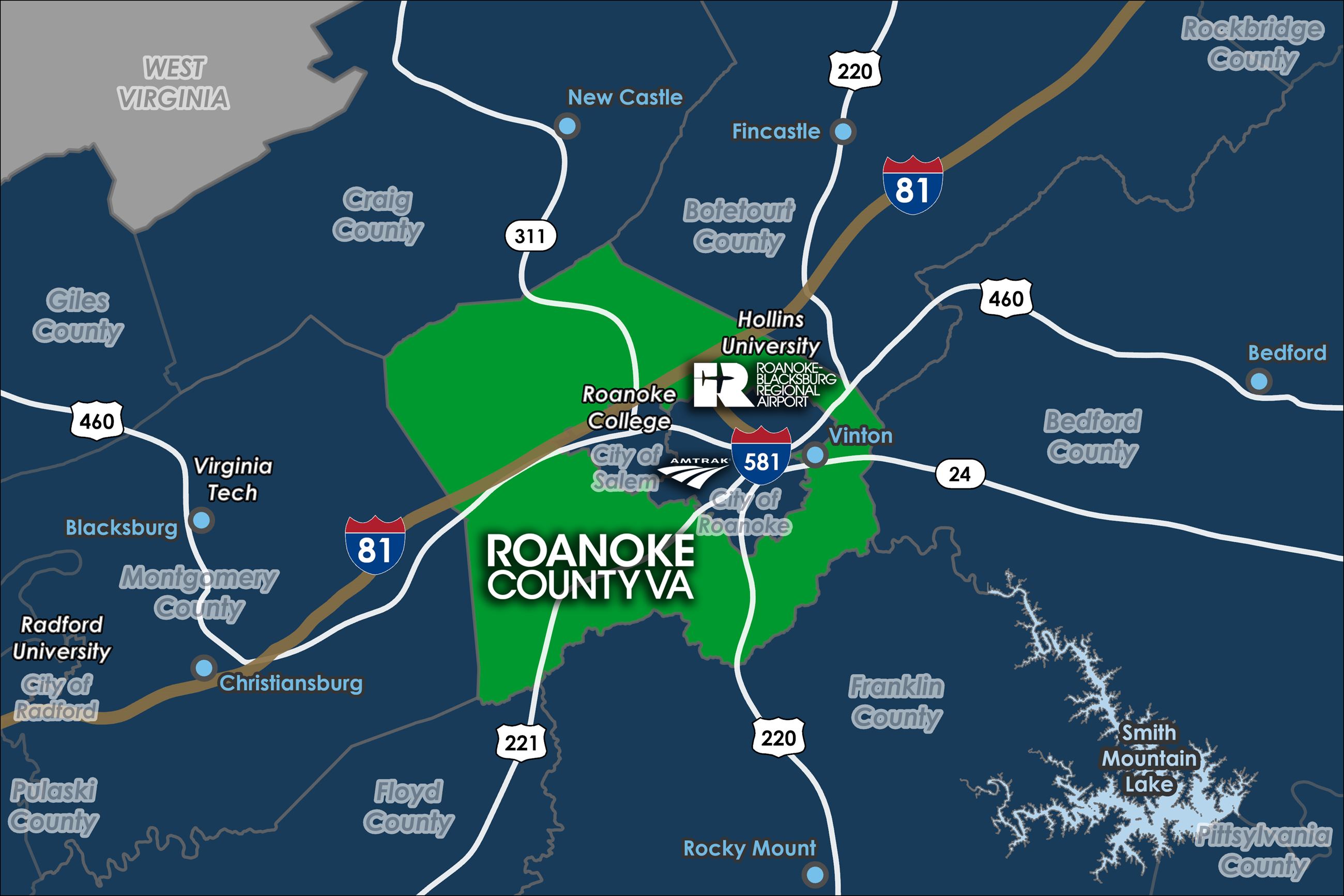 Zoomed in Roanoke County Location Map